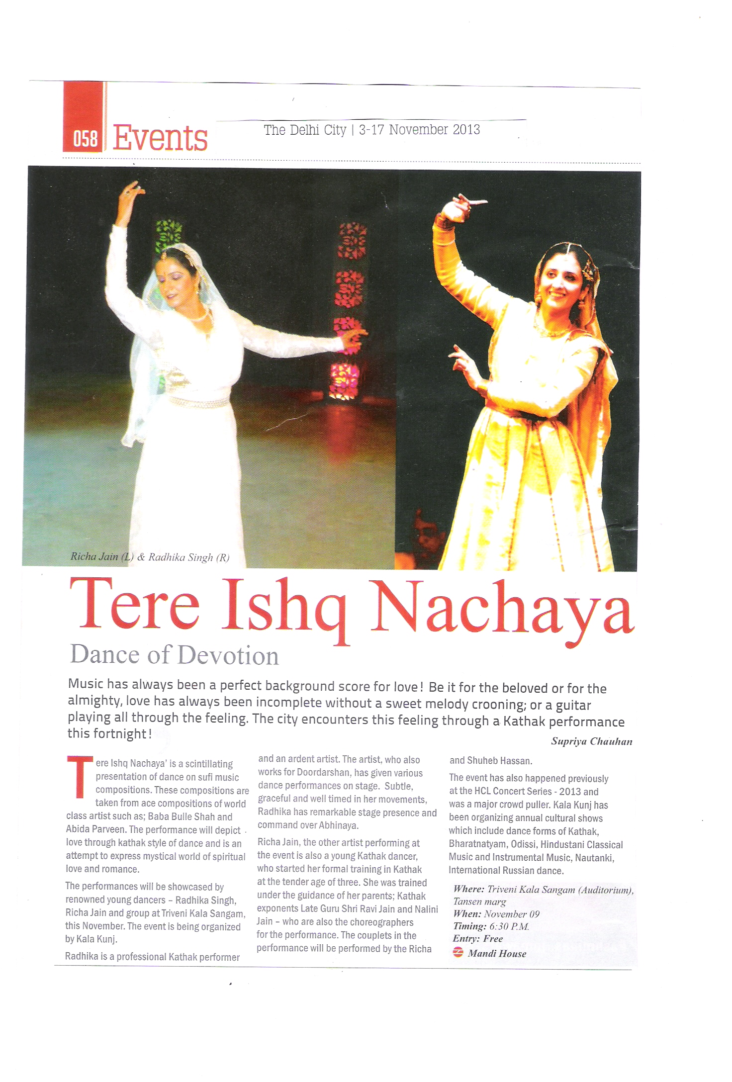 Rashtriya Sahara article ,17th November,2013,Sh. Ravindra Mishra 001
